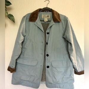 Vintage LL Bean Chore Coat Jacket Womens S Canvas Barn Blue Corduroy Collar